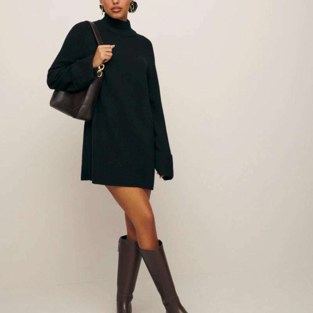 Reformation Black Turtleneck Sweater Dress